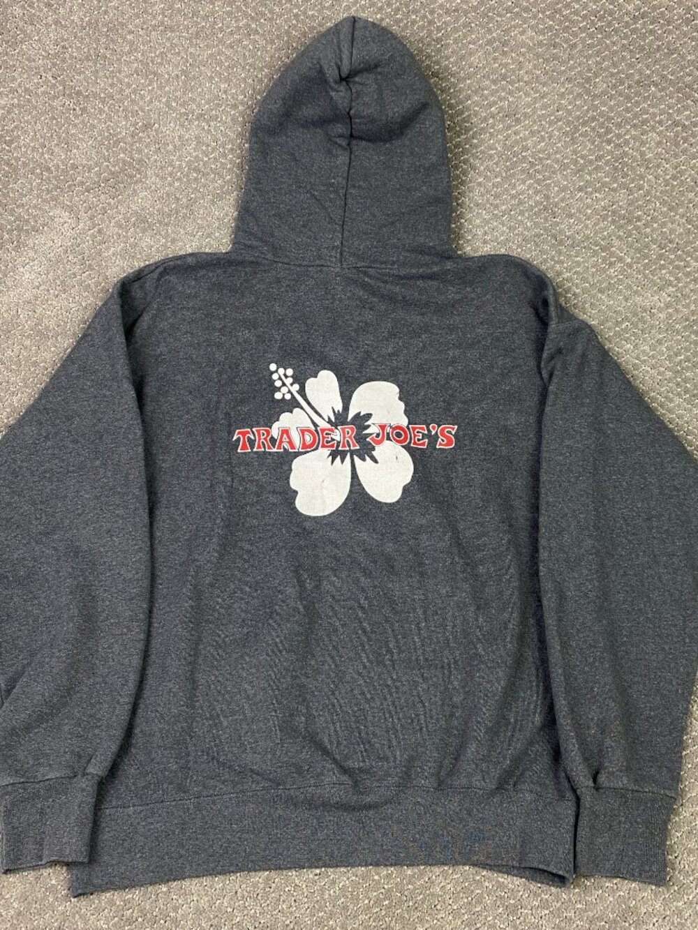 Trader Joe's Hoodie Men's Medium Gray Pullover Hibiscus Employee